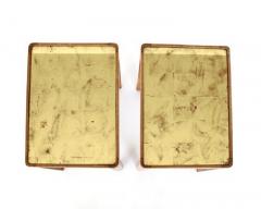 French Pair of Side Tables Beech Wood with Gold Leaf Glass tops - 4003277