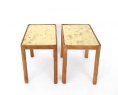 French Pair of Side Tables Beech Wood with Gold Leaf Glass tops - 4003281