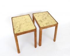 French Pair of Side Tables Beech Wood with Gold Leaf Glass tops - 4003282