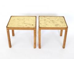 French Pair of Side Tables Beech Wood with Gold Leaf Glass tops - 4003294