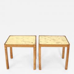 French Pair of Side Tables Beech Wood with Gold Leaf Glass tops - 4004109