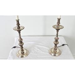 French Pair of Tall Silverplate Candlestick Lamps - 4442244