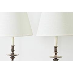 French Pair of Tall Silverplate Candlestick Lamps - 4442245
