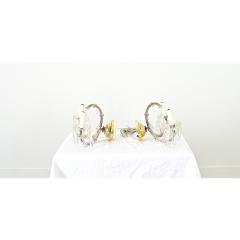French Pair of Vintage Brass and Crystal Wall Sconces - 4254643