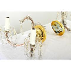 French Pair of Vintage Brass and Crystal Wall Sconces - 4254649