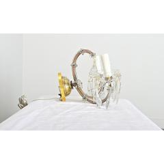 French Pair of Vintage Brass and Crystal Wall Sconces - 4254662