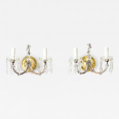 French Pair of Vintage Brass and Crystal Wall Sconces - 4290668
