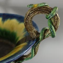 French Palissy Majolica Jardiniere with Snake Handles - 2749678