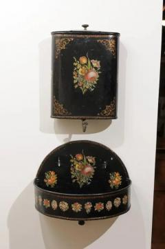 French Period Napoleon III Black Painted T le Lavabo with Floral D cor 1870s - 3416994
