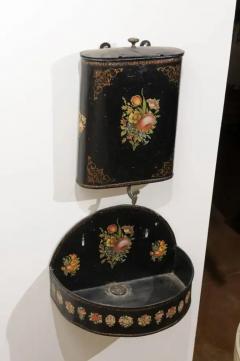 French Period Napoleon III Black Painted T le Lavabo with Floral D cor 1870s - 3417197