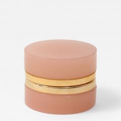French Pink Mini Round Opaline Box with Polished Brass Mount Early 20th C  - 4186060