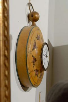 French Pocket Watch Shaped Wall Hanging T le Clock with Floral D cor circa 1800 - 3415427