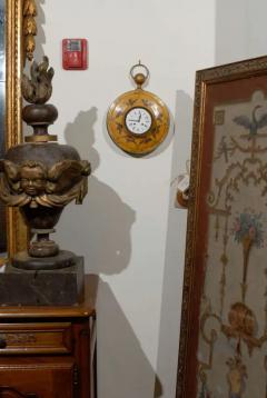 French Pocket Watch Shaped Wall Hanging T le Clock with Floral D cor circa 1800 - 3415438