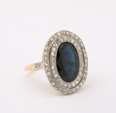French Pompadour Oval Sapphire Ring with Rose Cut Diamonds - 4141399
