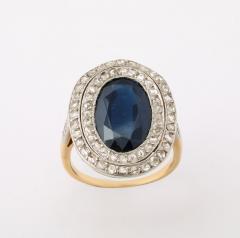 French Pompadour Oval Sapphire Ring with Rose Cut Diamonds - 4141405