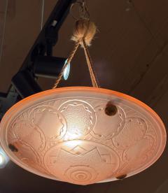 French Pressed Glass Art Deco Chandelier in Peach Pink circa 1930 - 4217201
