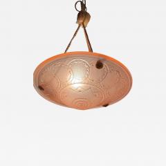 French Pressed Glass Art Deco Chandelier in Peach Pink circa 1930 - 4217570