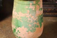 French Provincial 1880s Green Glazed Oblong Terracotta Jar with Weathered Patina - 3558432