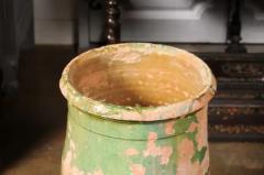 French Provincial 1880s Green Glazed Oblong Terracotta Jar with Weathered Patina - 3558435