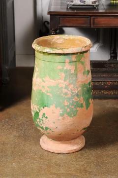 French Provincial 1880s Green Glazed Oblong Terracotta Jar with Weathered Patina - 3558438