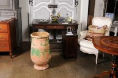 French Provincial 1880s Green Glazed Oblong Terracotta Jar with Weathered Patina - 3558485