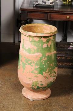 French Provincial 1880s Green Glazed Oblong Terracotta Jar with Weathered Patina - 3558495