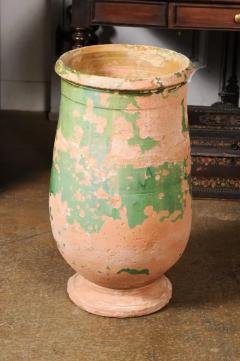 French Provincial 1880s Green Glazed Oblong Terracotta Jar with Weathered Patina - 3558496