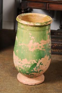 French Provincial 1880s Green Glazed Oblong Terracotta Jar with Weathered Patina - 3558497