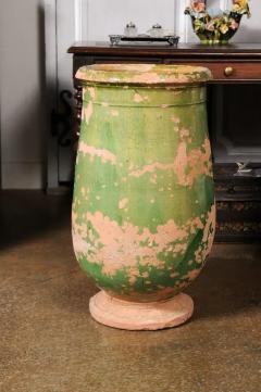 French Provincial 1880s Green Glazed Oblong Terracotta Jar with Weathered Patina - 3558500