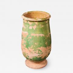 French Provincial 1880s Green Glazed Oblong Terracotta Jar with Weathered Patina - 3562708