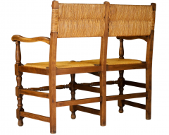 French Provincial Carved Wood Wicker Settee - 2695059