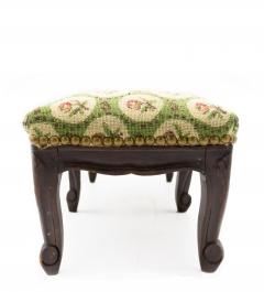 French Provincial Footstool with Floral Carpet Upholstery - 1419921