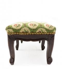 French Provincial Footstool with Floral Carpet Upholstery - 4672376