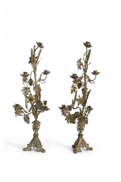 French Provincial Grape Leaf and Wheat Sheaf Harvest Motif Bronze Candelabras - 4409063