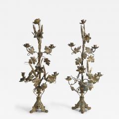 French Provincial Grape Leaf and Wheat Sheaf Harvest Motif Bronze Candelabras - 4412533