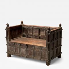 French Provincial Hall Bench Storage Chest Oak Iron France Early 19th C  - 3978964