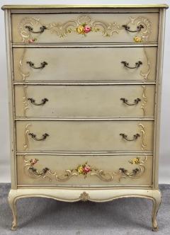 French Provincial Style Highboy Chest of Drawers or Dresser with Floral Design - 3850501