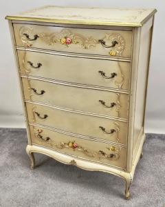 French Provincial Style Highboy Chest of Drawers or Dresser with Floral Design - 3850502