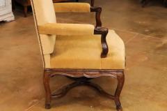 French R gence Style 1790s Walnut Fauteuil with Carved X Form Cross Stretcher - 3555804