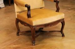 French R gence Style 1790s Walnut Fauteuil with Carved X Form Cross Stretcher - 3555806