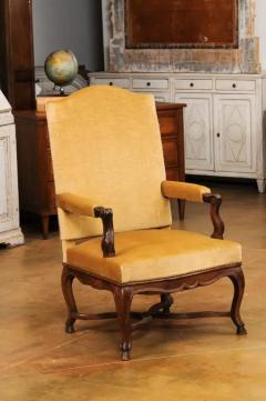 French R gence Style 1790s Walnut Fauteuil with Carved X Form Cross Stretcher - 3555815