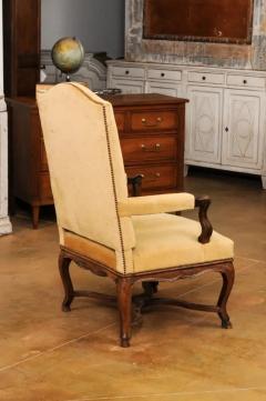 French R gence Style 1790s Walnut Fauteuil with Carved X Form Cross Stretcher - 3555853