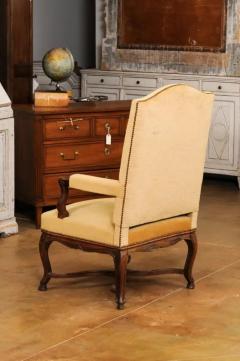 French R gence Style 1790s Walnut Fauteuil with Carved X Form Cross Stretcher - 3555880