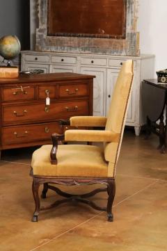 French R gence Style 1790s Walnut Fauteuil with Carved X Form Cross Stretcher - 3555893