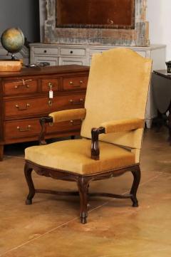 French R gence Style 1790s Walnut Fauteuil with Carved X Form Cross Stretcher - 3555953