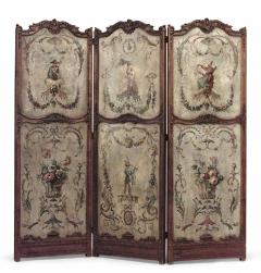 French R gence Style Oak 3 Fold Screen with Painted Panels - 4628018