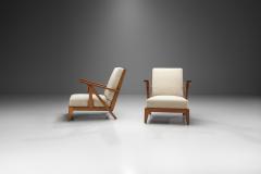 French Reconstructivist Oak Lounge Chairs France 1950s - 2228611