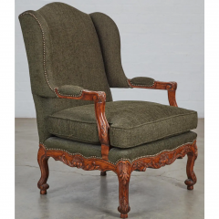 French Regence Style Carved Walnut Fauteuil Arm Chair Ottoman - 3511228