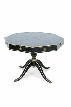 French Regence Style Hexagonal Black and Gilt Leather Top Pedestal Center Table - 2799350