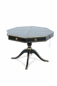 French Regence Style Hexagonal Black and Gilt Leather Top Pedestal Center Table - 2799351